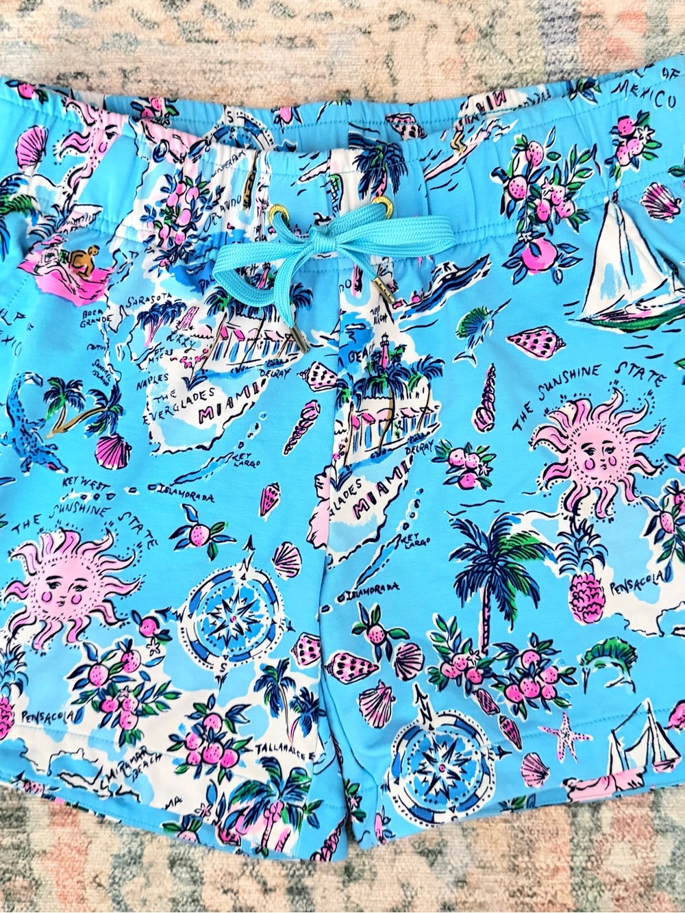 Lilly Pulitzer Bright Blue Lilly’s Road Trip Tropical Drawstring Shorts